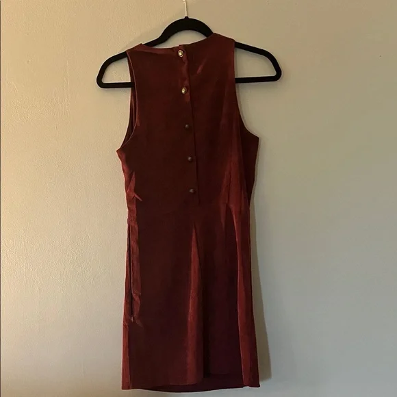 Elegant Sleeveless Wine Mini Lined Corduroy Dress - Picture 3 of 3